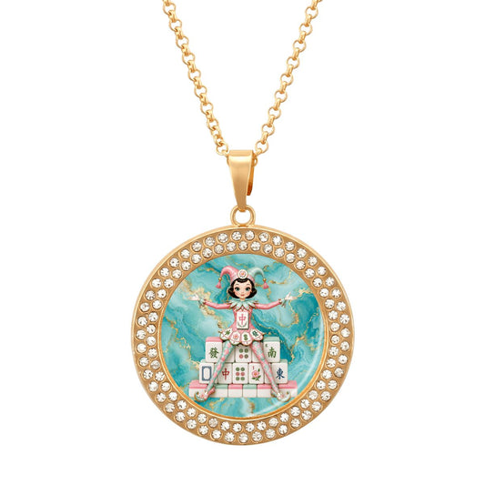 Mahjie The Mascot Round Rhinestone Pendant Necklace