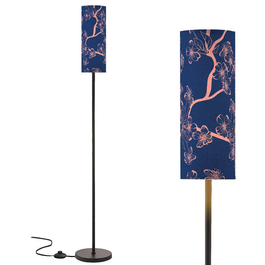 Floral Royal Blue Pink Asian Zen Reading Nook Floor Lamp Modern Standing Lamp