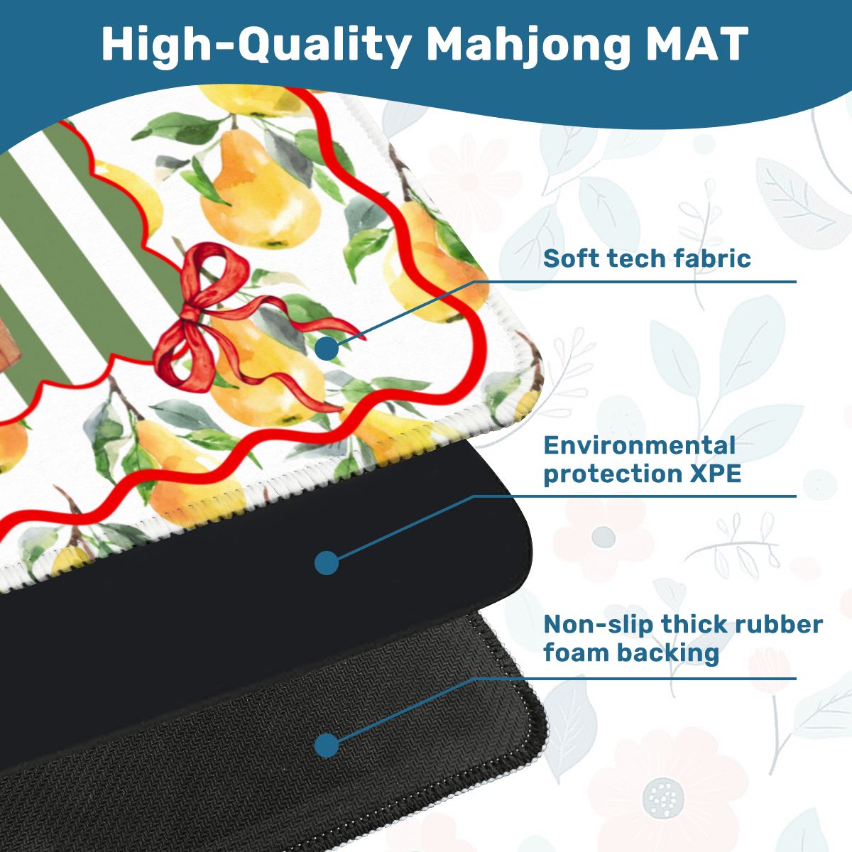 Mahjong Christmas Mat, Partridge In A Pear Tree, Watercolor Lemons, Green Preppy Striped - Splash of Color Co.