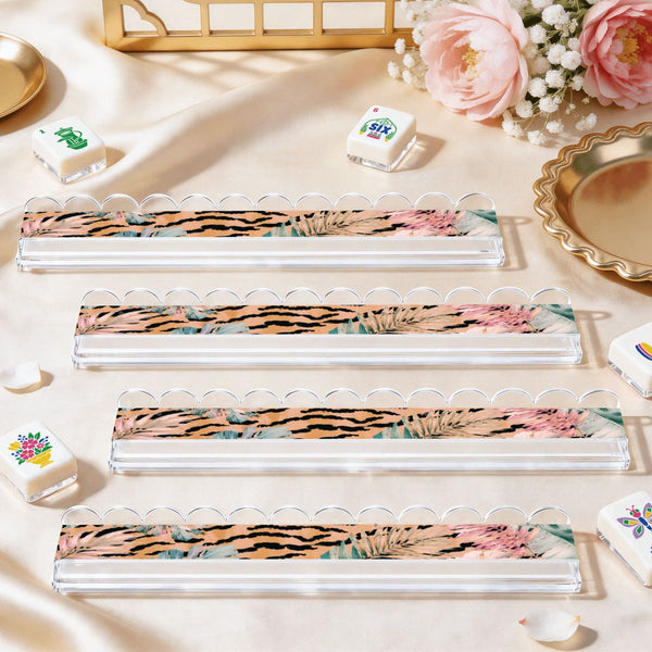 Floral Jungle Love Extended Mahjong Rack Set of 4 Scalloped Magnetic Tile Pusher 20' - Splash Of Mahj And Color Co.