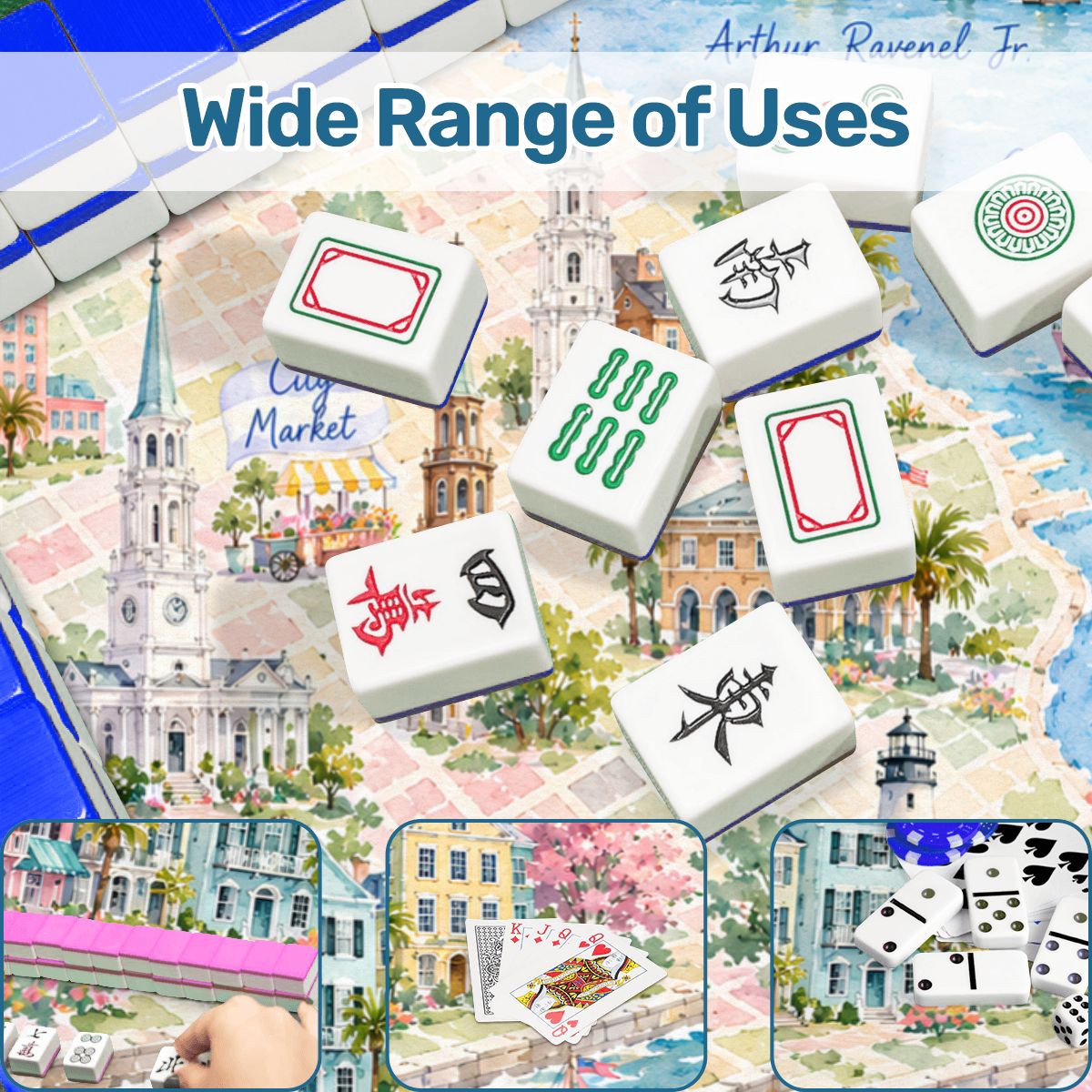 Charleston South Carolina Map And Landmarks Watercolor Pastel Mahjong Mat
