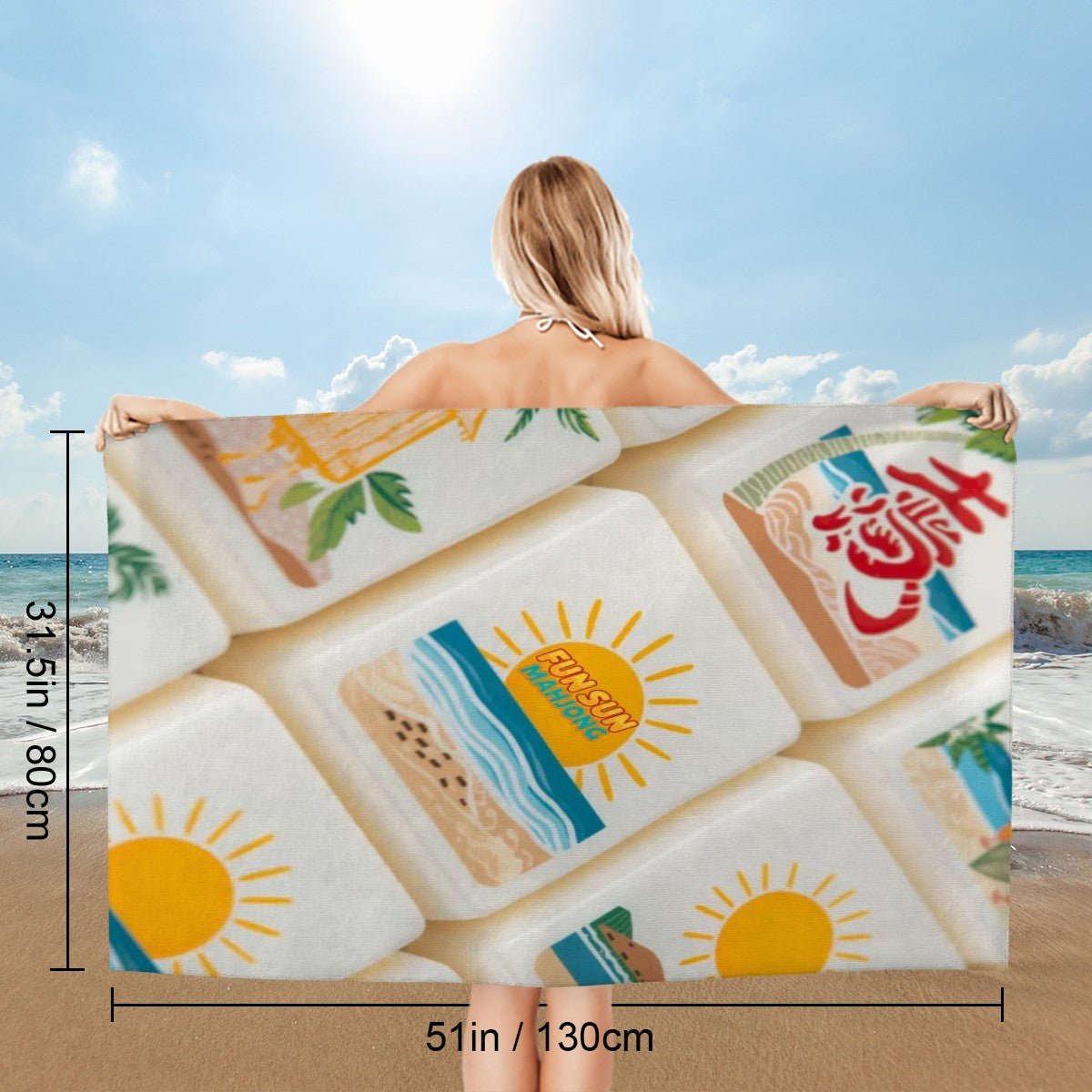 Mahjong Beach Towel For Mahj Lovers, Fun Sun Mahjong Microfiber Absorbent - Splash of Color Co.