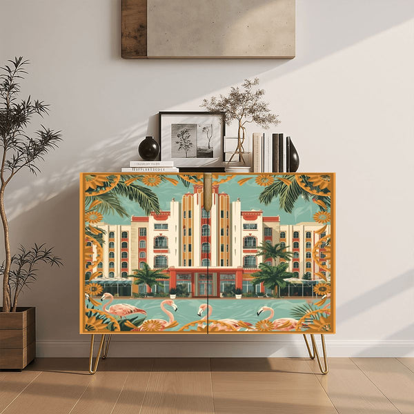 Art Deco Old World Florida Modern Wooden Storage Cabinet - Splash of Color Co.
