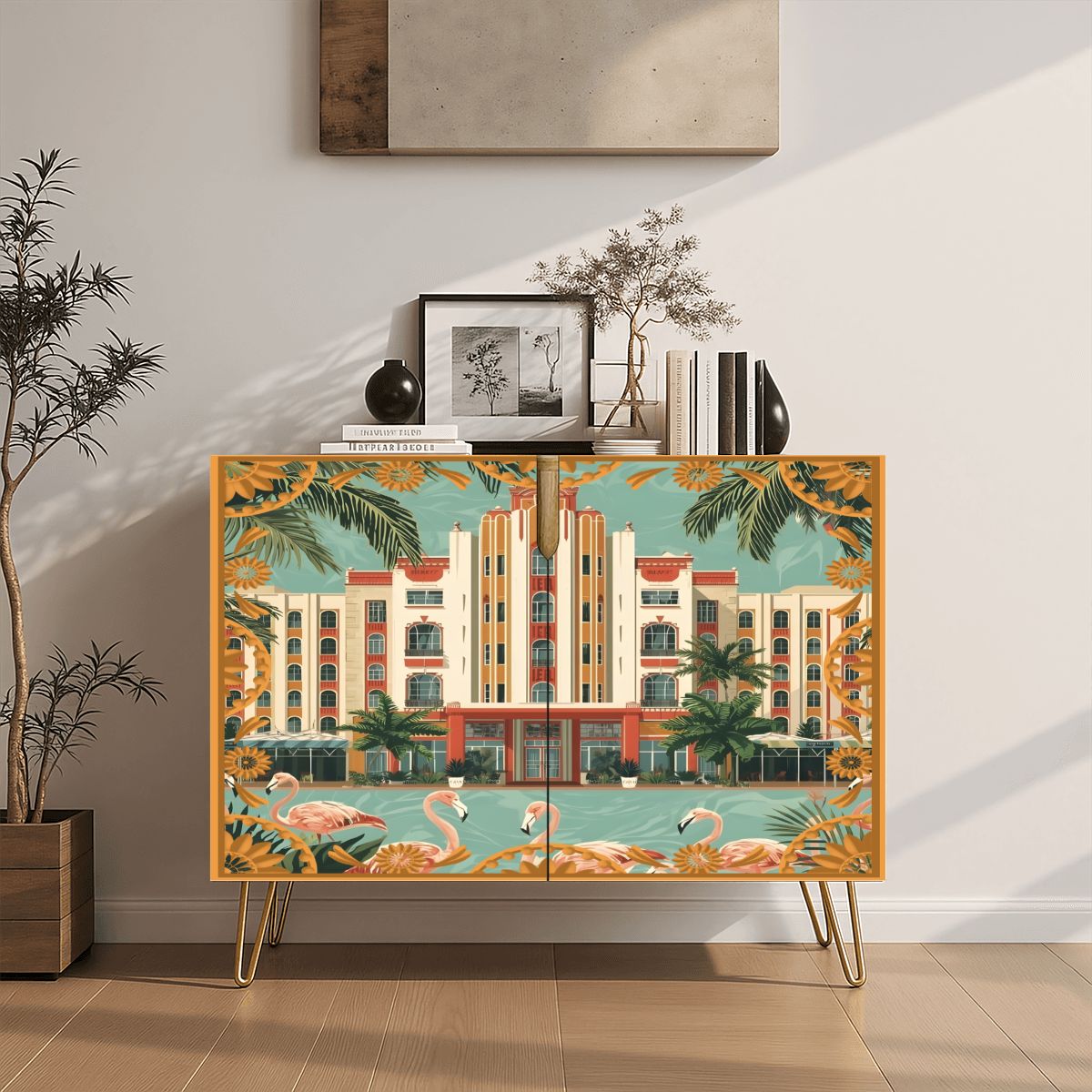 Art Deco Old World Florida Modern Wooden Storage Cabinet - Splash of Color Co.