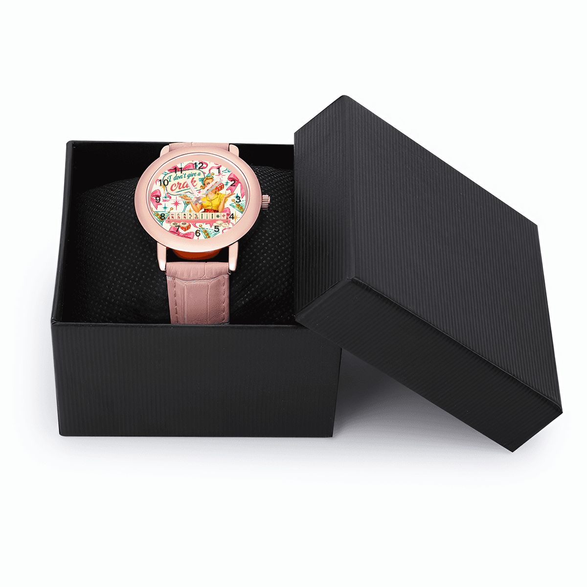 Funny Mahjong I Don't Give A Crak Women's Leather Watch - Splash Of Mahj And Color Co.