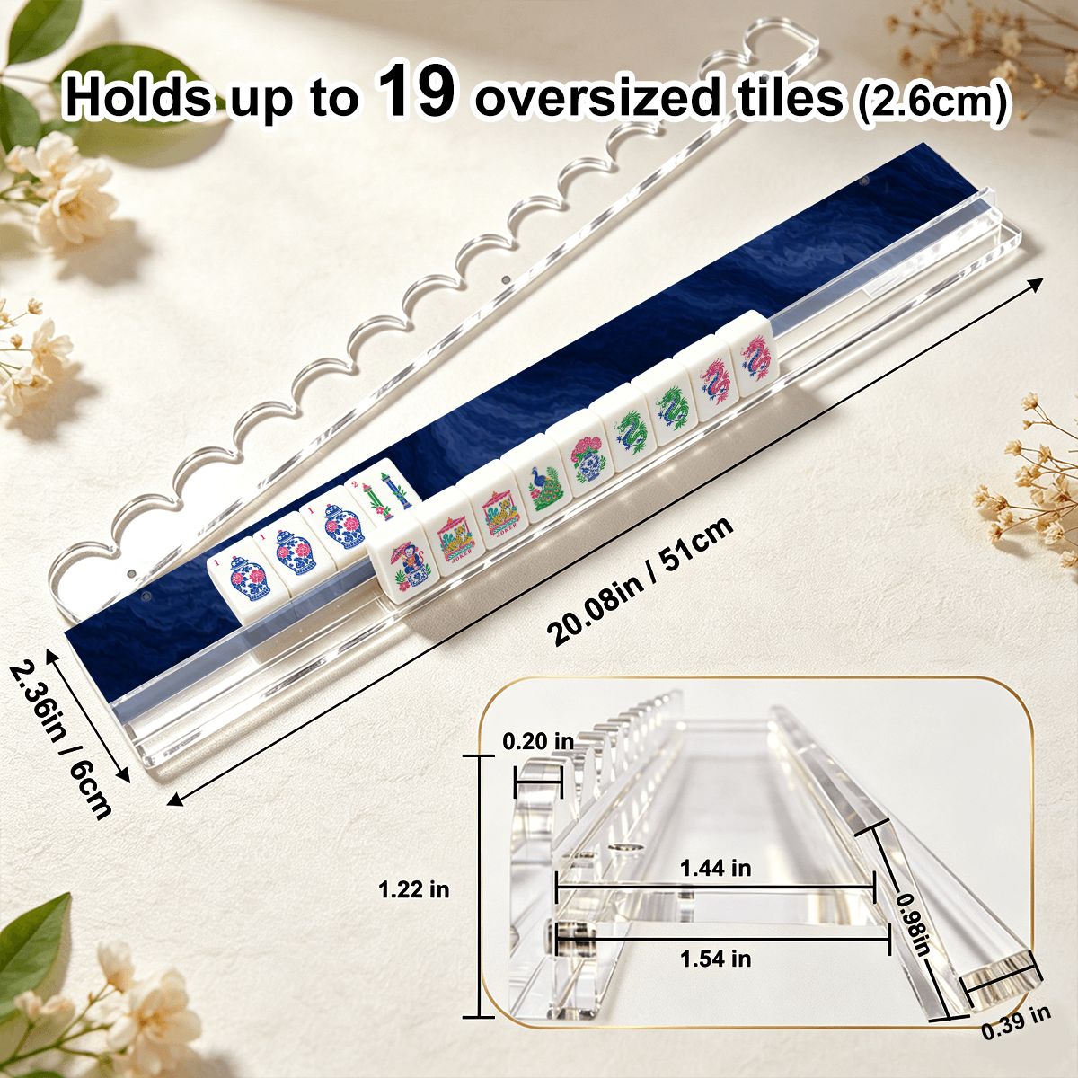 Royal Blue Extended Mahjong Rack Set of 4 Scalloped Magnetic Tile Pusher 20' - Splash Of Mahj And Color Co.