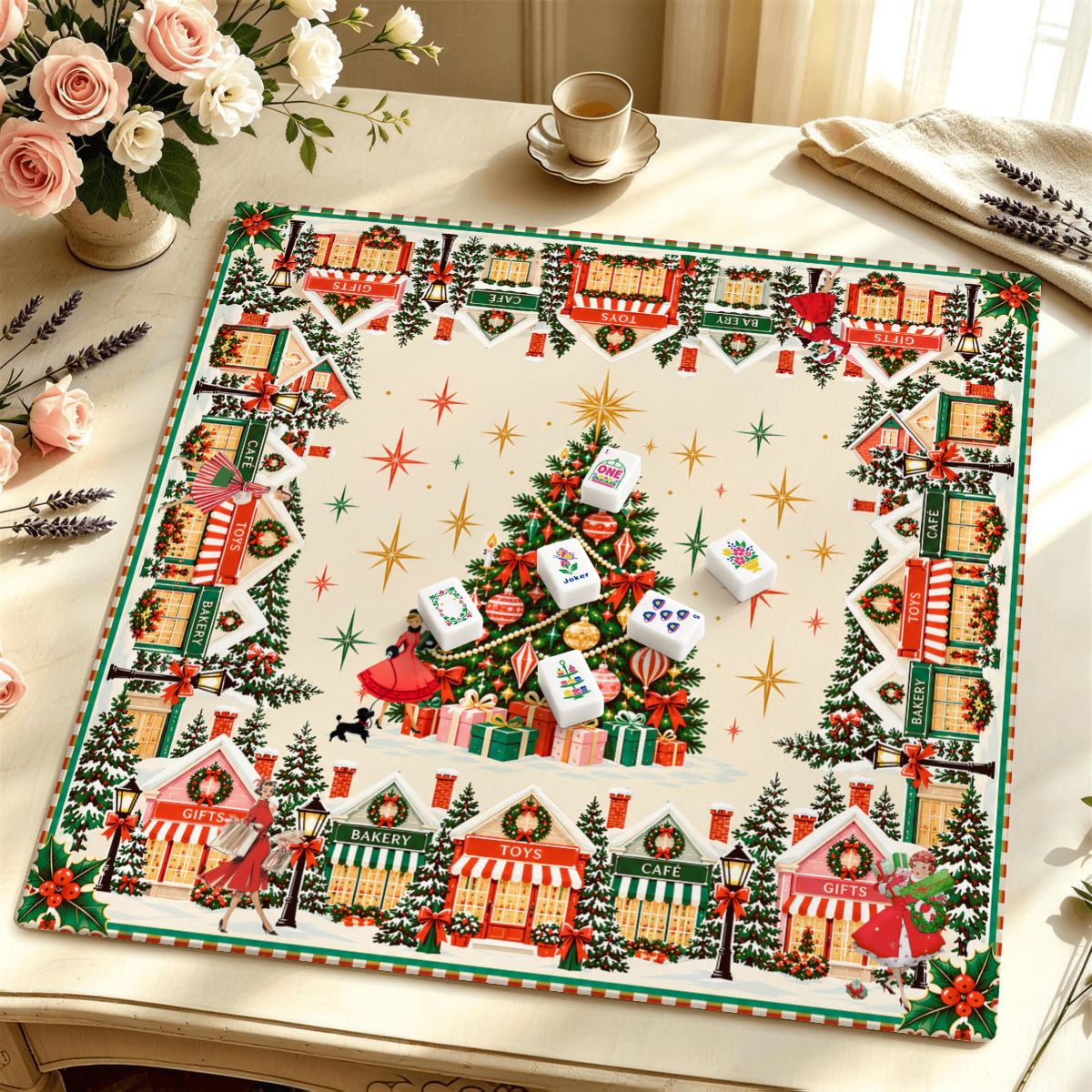 Home For The Holidays Nostalgic Mahjong Mat Sleek Surface - Splash Of Mahj And Color Co.