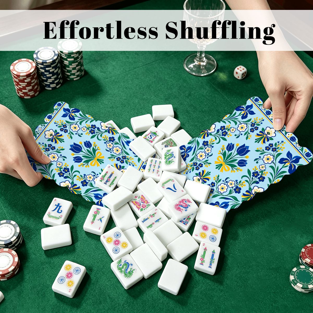 Shalom Garden Blue And Green Scalloped Mahjong Shuffler Cards  Set of 4