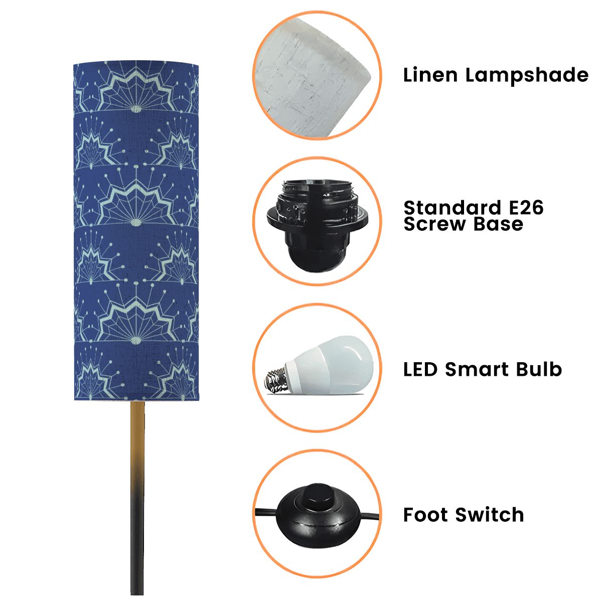 Art Deco Modern Floor Lamp, Radiating Royal Blue Book Nook Lamp - Splash of Color Co.