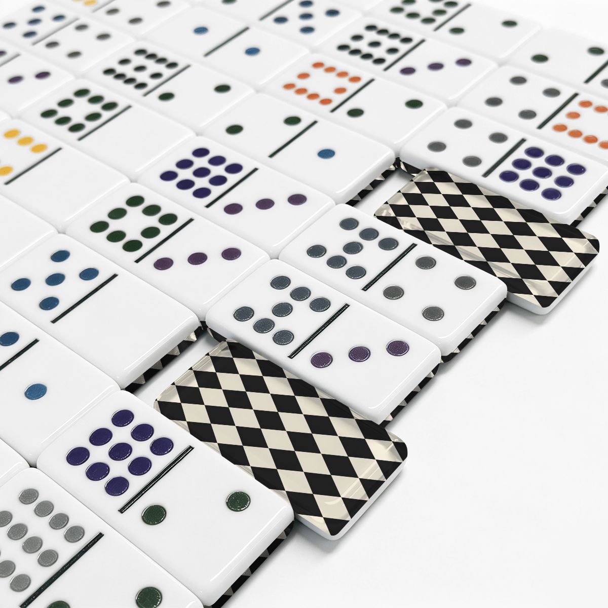 Black Harlequin Double 12 Mexican Train Dominoes Set - Splash Of Mahj And Color Co.
