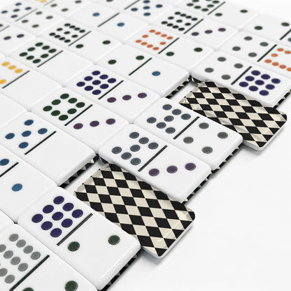 Black Harlequin Double 12 Mexican Train Dominoes Set - Splash Of Mahj And Color Co.