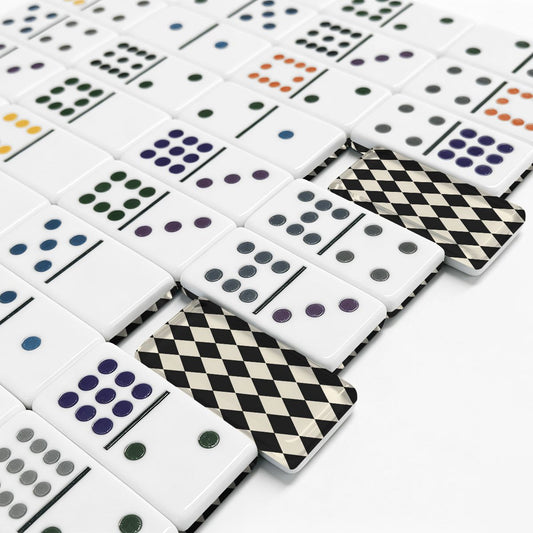 Black Harlequin Double 12 Mexican Train Dominoes Set - Splash Of Mahj And Color Co.