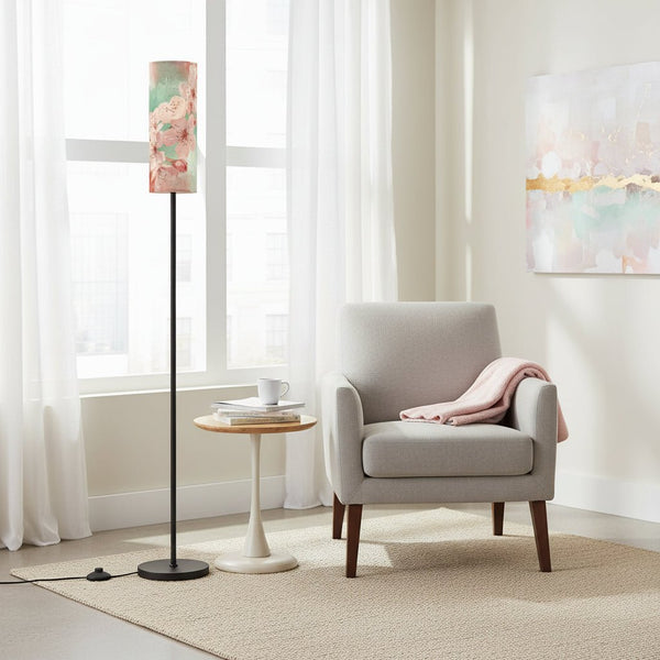 Asian Cherry Blossom Watercolor Modern Book Nook Floor Lamp - Splash of Color Co.
