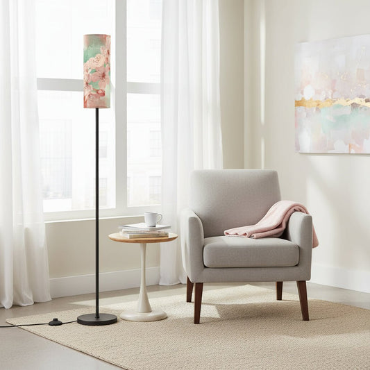 Asian Cherry Blossom Watercolor Modern Book Nook Floor Lamp - Splash of Color Co.
