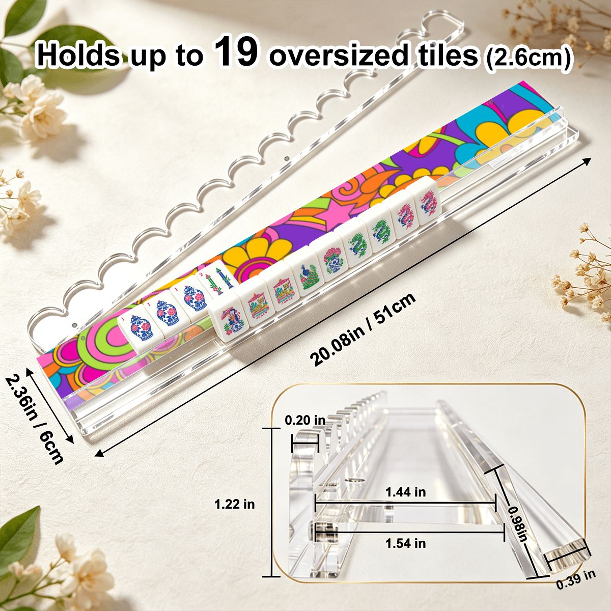 Psychadelic Boom Extended Mahjong Rack Set of 4 Scalloped Magnetic Tile Pusher - Splash Of Mahj And Color Co.