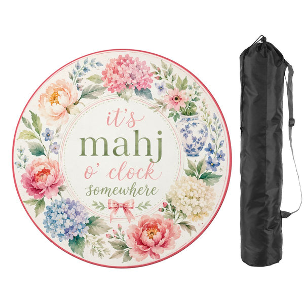 It's Mahj O'Clock Somewhere Floral Round Mahjong Mat