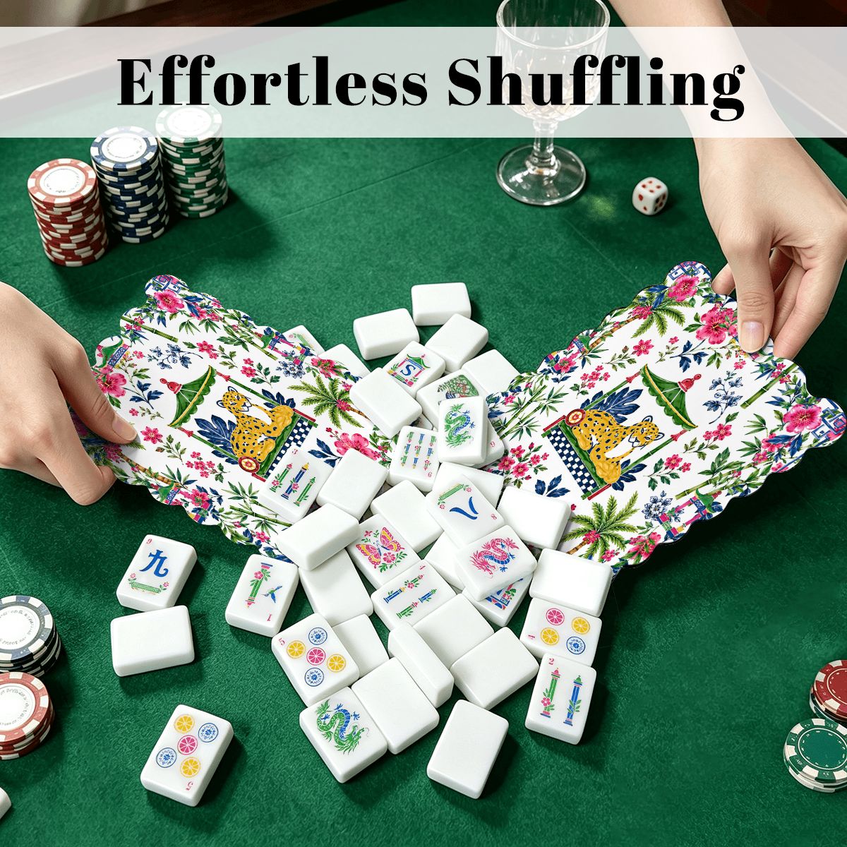 The Jungle King Scalloped Mahjong Shuffler Cards  Set of 4