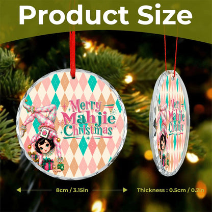 Merry Mahjie Christmas Flipping For Mahjong Harlequin Designed Round Glass Christmas Ornament