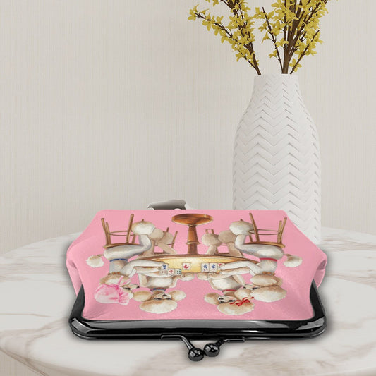 Mahjong Poodle Parlor Vintage Inspired Women's Leather Kiss Lock Coin Purse - Splash of Color Co.