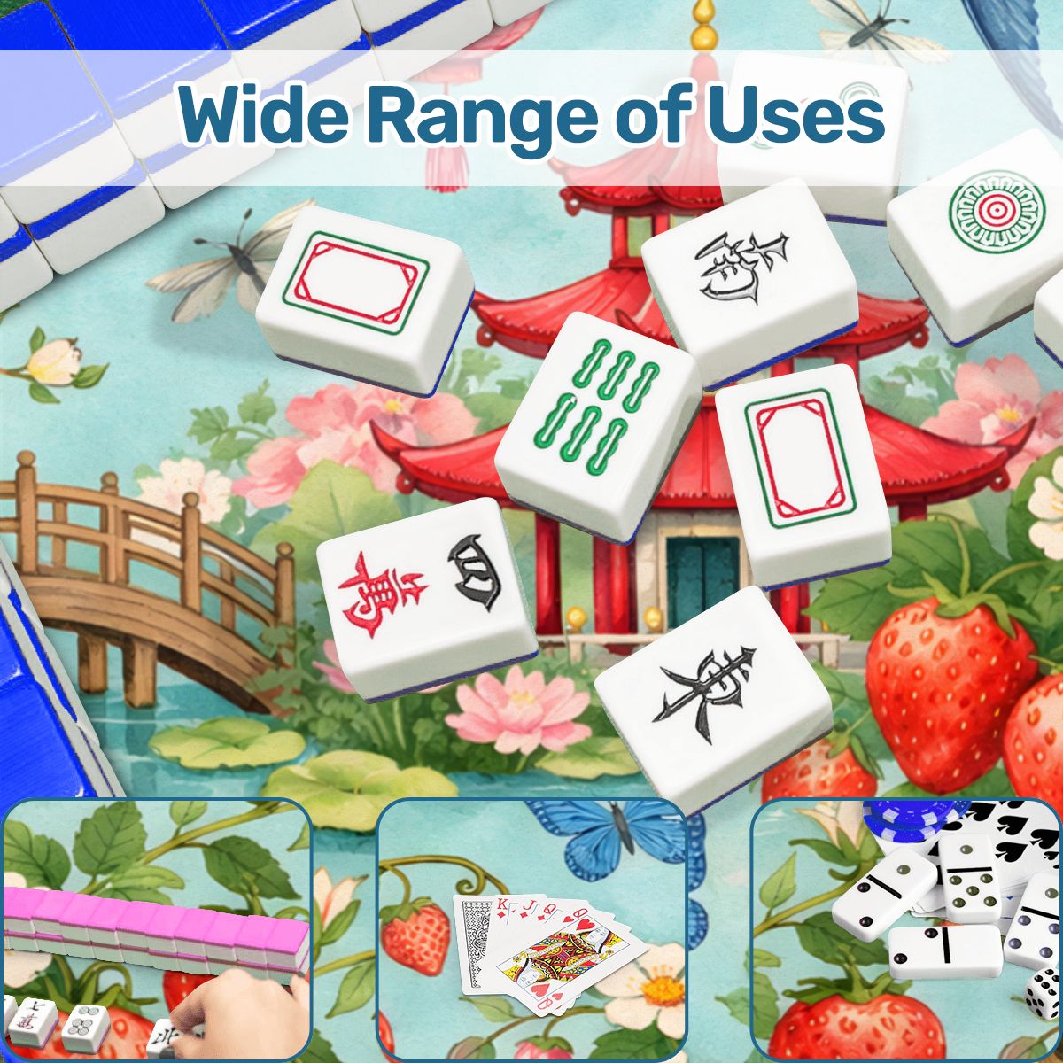 Strawberry Pagoda Garden Watercolor Mahjong Mat - Splash of Color Co.