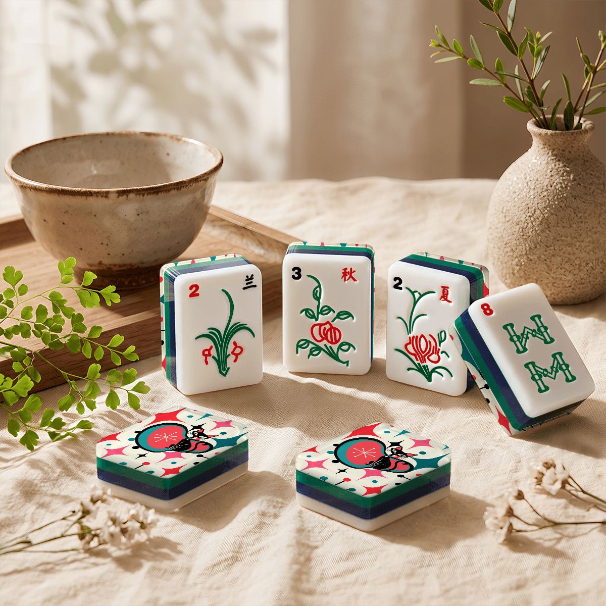 Modtastic Cat’s Meow 4 Layer American Mahjong Tiles  Blue  Green With Carry Case