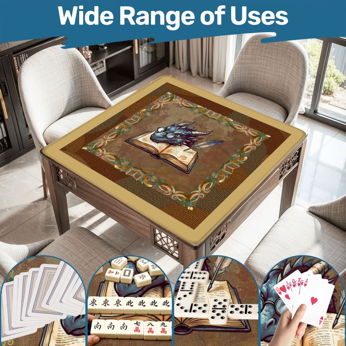 Dragon Of All Tales Faux Needlepoint Mahjong Mat - Splash of Color Co.