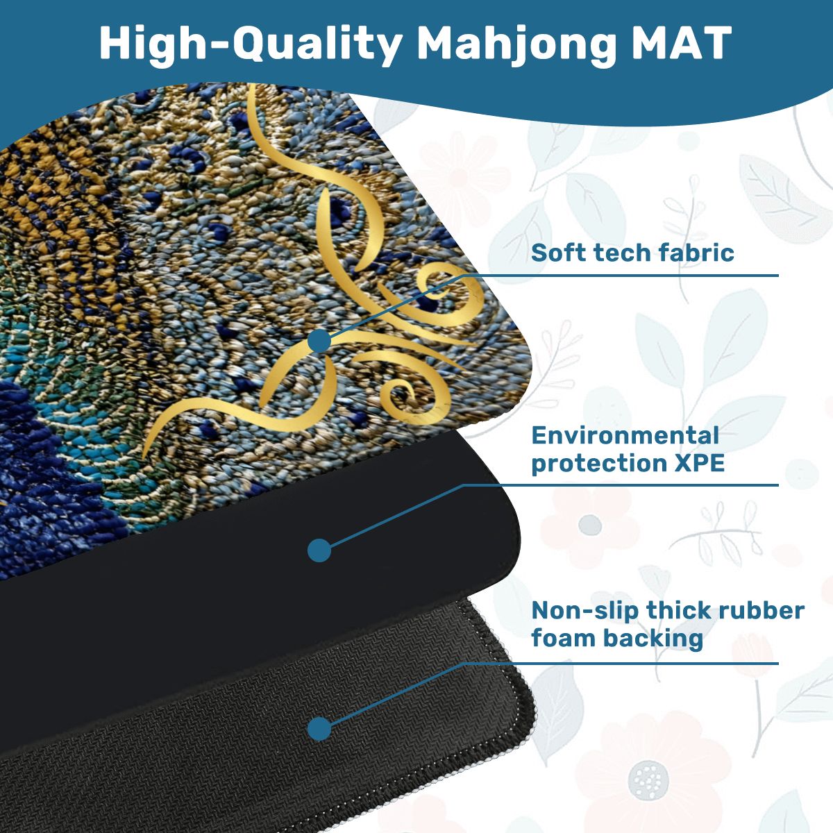 Floral Elegant Peacock Faux Needlepoint Mahjong Mat - Splash of Color Co.