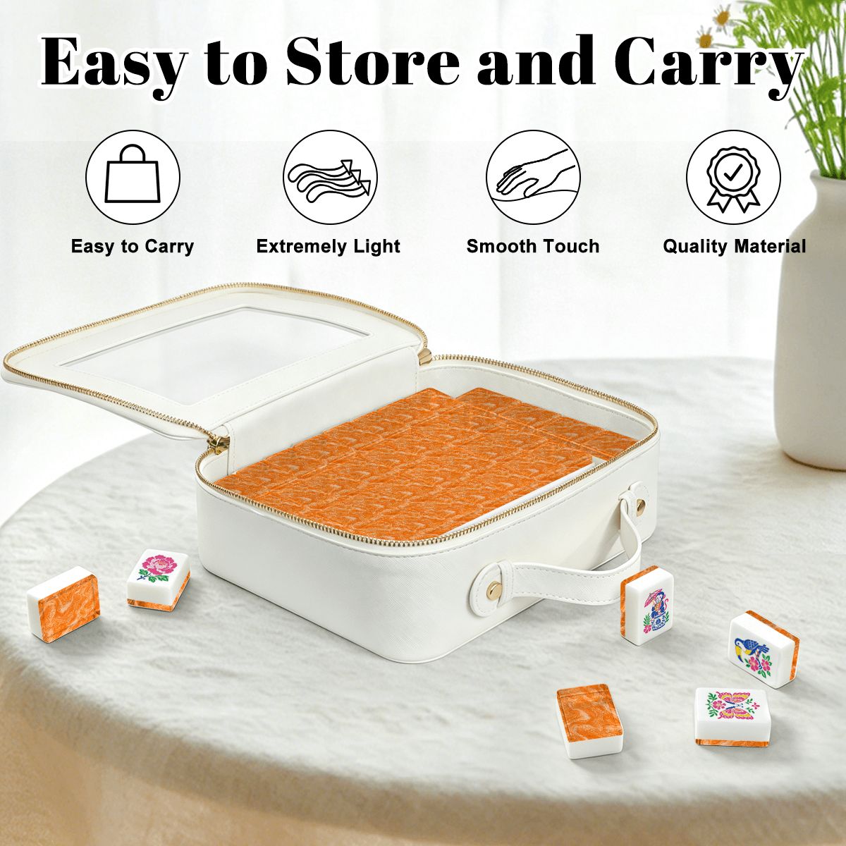 Orange Marbled Chinoiserie American Mahjong Tiles And Carry Case - Splash Of Mahj And Color Co.