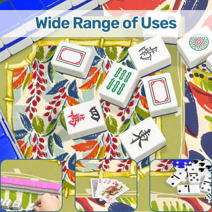 Mahjong Mat, Coral Blue Abstract Floral Modern Mahjong Mat