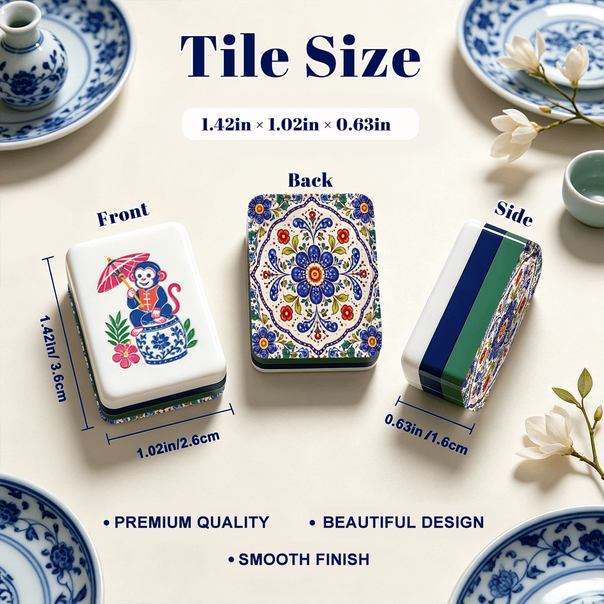 Blue Polish Pottery Porcelain Chinoiserie Chic American Mahjong Tiles And Carry Case