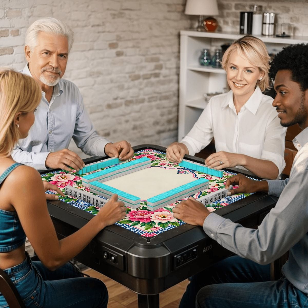 Garden Party Chinoiserie Blue Pink Mahjong Mat