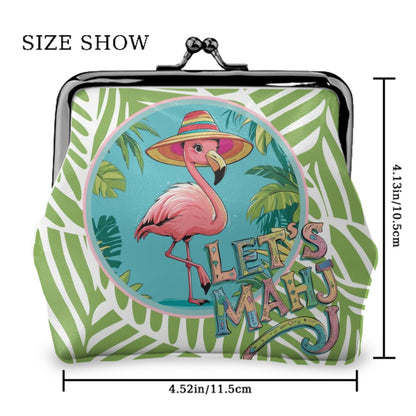 Let's Mahj Fluzy Flamingo Women's Leather Kiss Lock Coin Purse