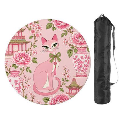 Pink Peony Purr Chinoiserie Round Mahjong Mat