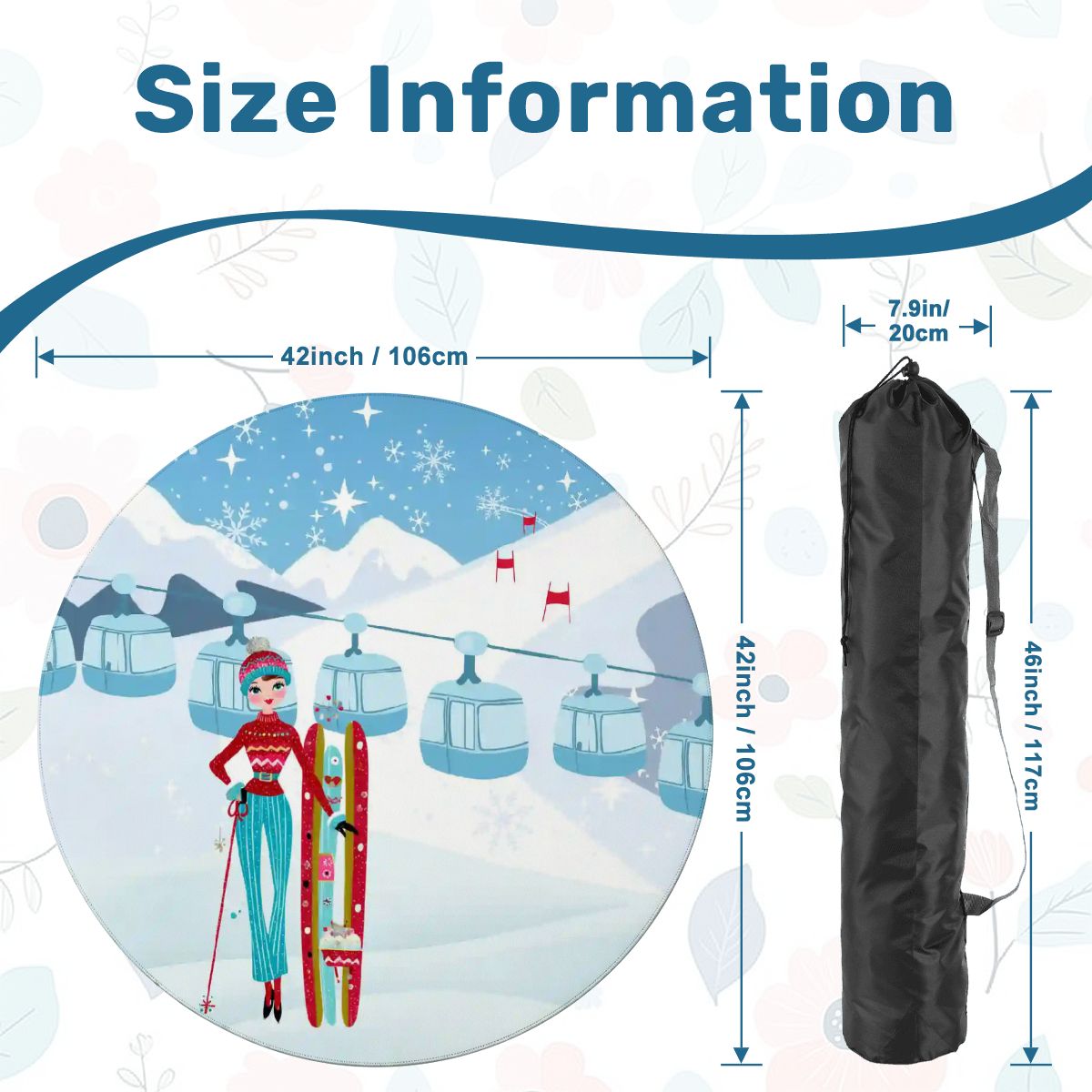 Ski Bunny Hills Winter Christmas Round Mahjong Mat