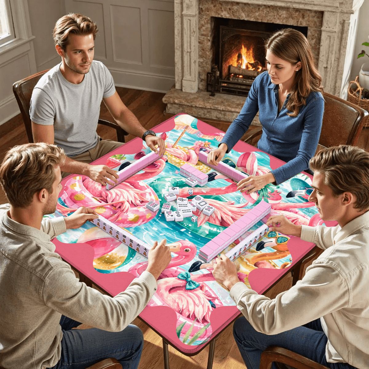 Flamingo Palm Party Mahjong MatMahjong Mat - Splash of Color Co.