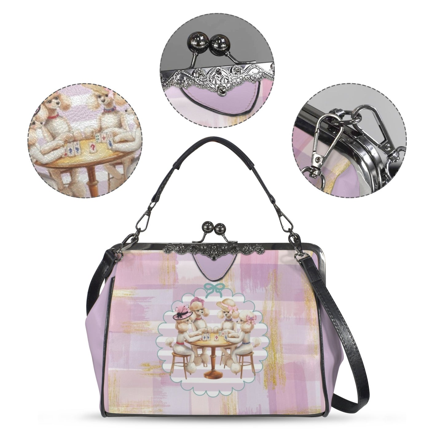 Preppy Poodle Parlor Mahjong Lover Kisslock Crossbody Shoulder Bag - Splash of Color Co.