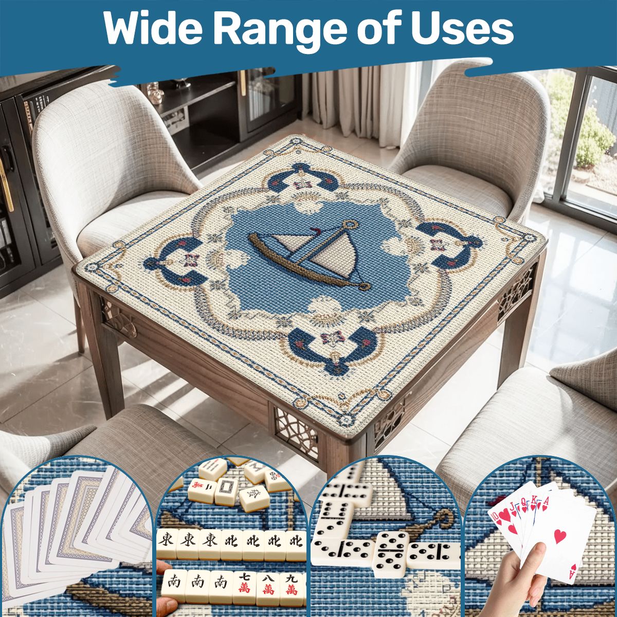 The Sea Is Calling And I Must Go Nautical Faux Needlepoint Mahjong Mat - Splash of Color Co.