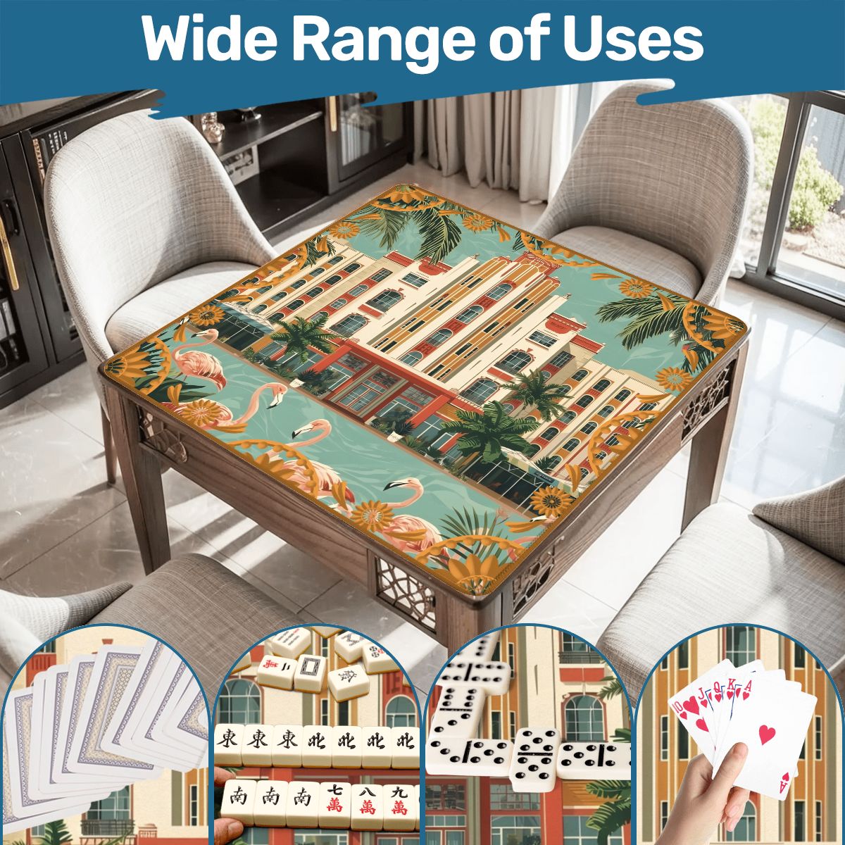 Art Deco Old World Florida Flamingo Row Mahjong Mat - Splash of Color Co.