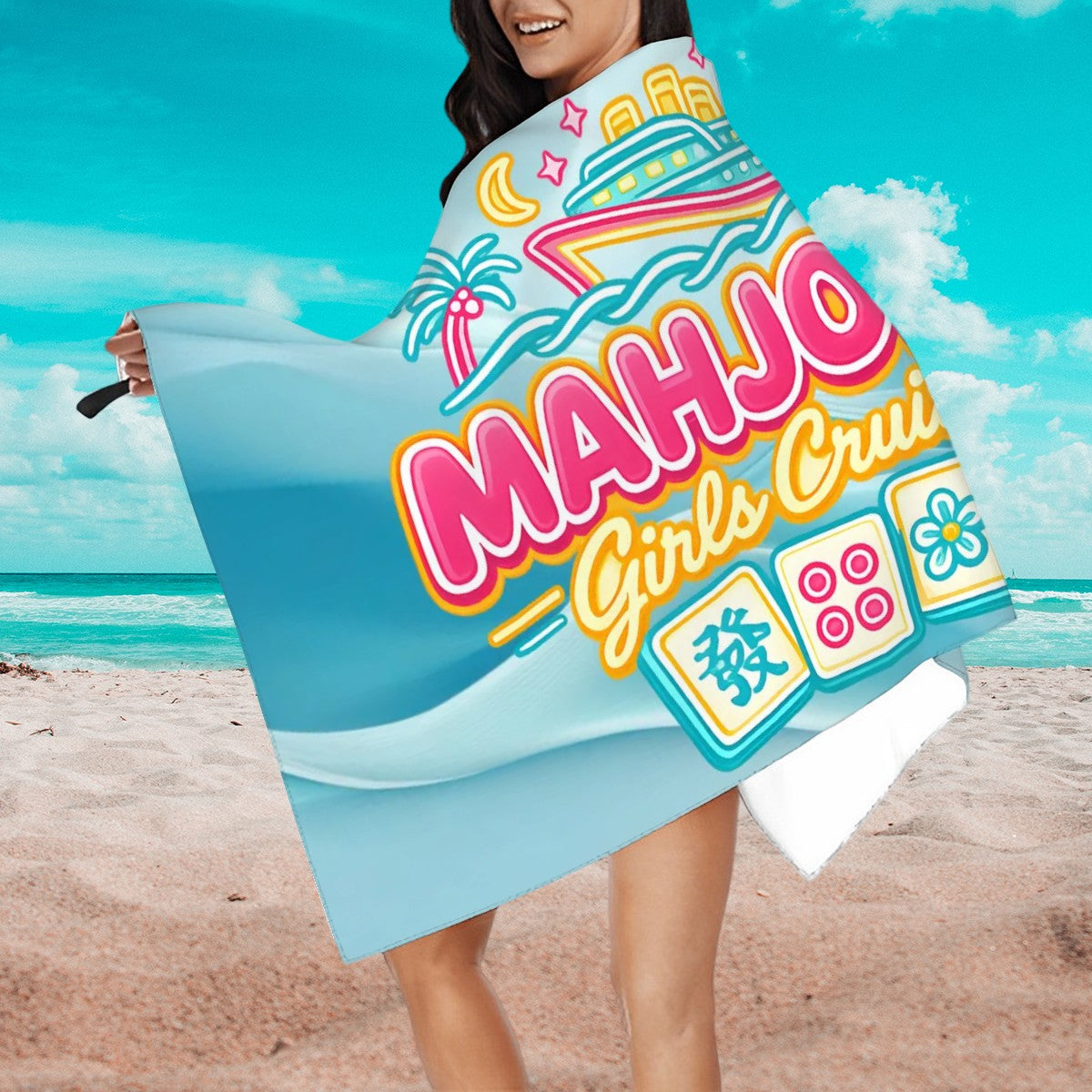 Mahjong Girls Cruise, Pool Beach Microfiber Quick Dry Towel - Splash of Color Co.