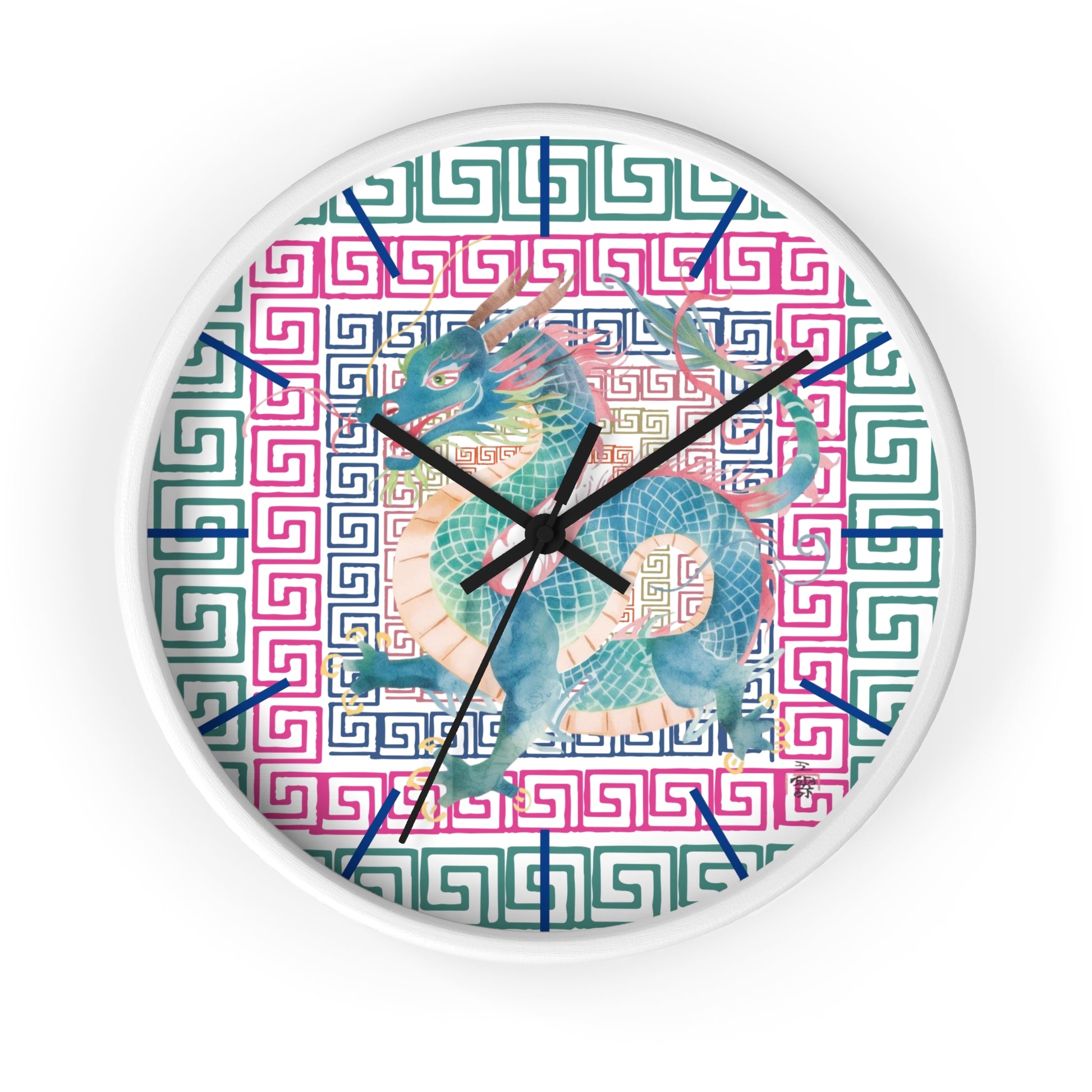 Dragon Motif Wall Clock — Colorful Asian - Inspired Geometric Design - Splash of Color Co.