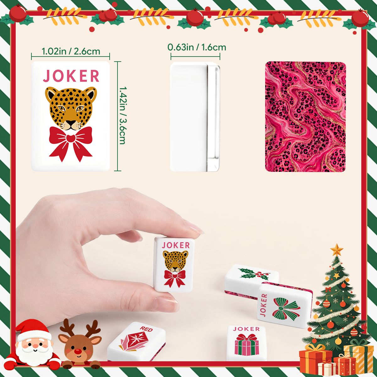 Hot Pink Wild Things Christmas Mahjong Tiles And Carry Case Glam Holiday - Splash Of Mahj And Color Co.