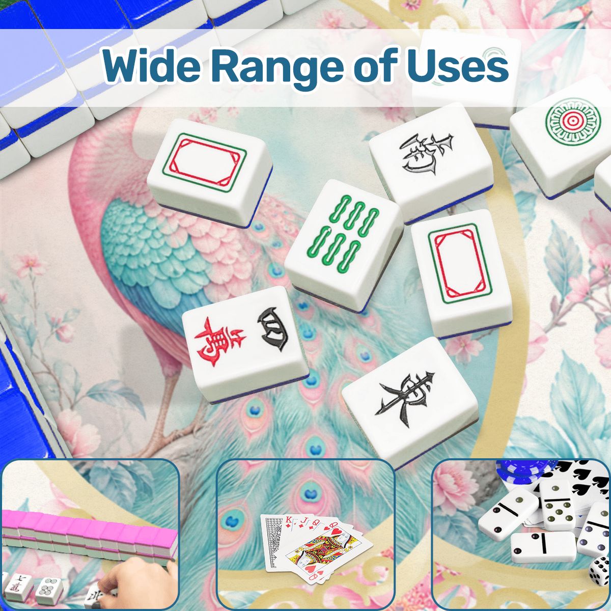 Pretty Pastel Peacock Chinoiserie Blossoms Mahjong Mat - Splash of Color Co.