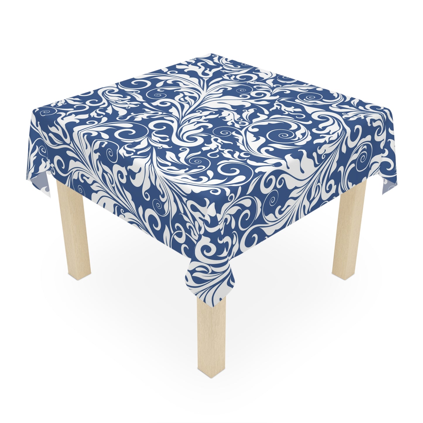 Blue Floral Scroll Tablecloth — Elegant Damask Table Cover for Dining & Entertaining - Splash of Color Co.