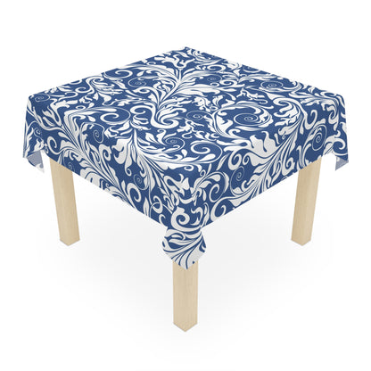 Blue Floral Scroll Tablecloth — Elegant Damask Table Cover for Dining & Entertaining - Splash of Color Co.