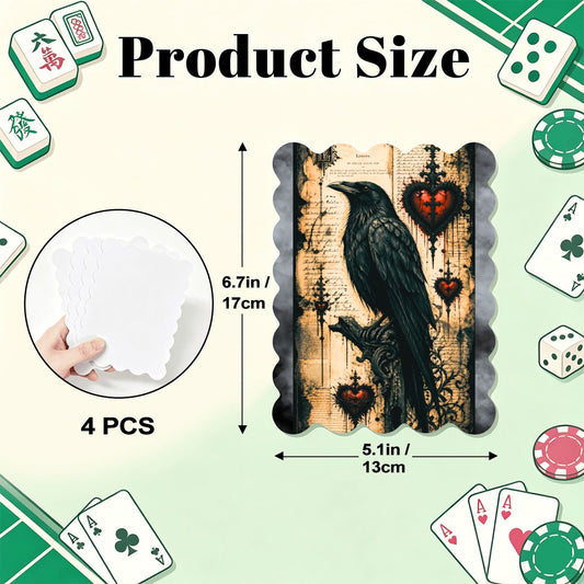Edgar Allen Poe Raven Scalloped Mahjong Shuffler Cards Set of 4 - Splash Of Mahj And Color Co.