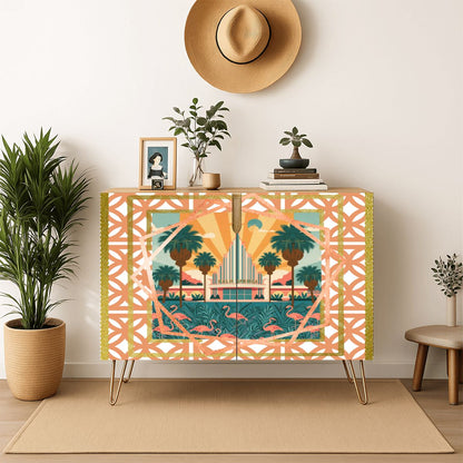 Art Deco Modern Wooden Storage Cabinet, Featuring Palm Springs California - Splash of Color Co.