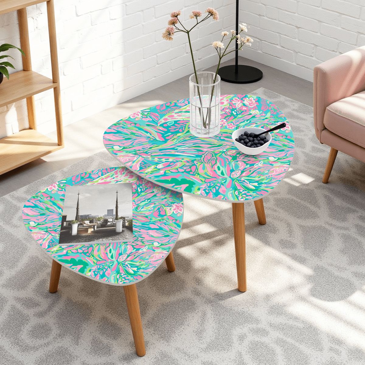 Preppy Pastel Watercolor Tropical Modern Nesting Tables - Splash of Color Co.