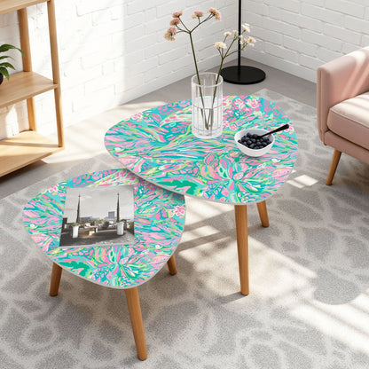 Preppy Pastel Watercolor Tropical Modern Nesting Tables - Splash of Color Co.