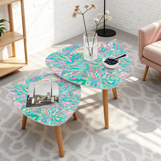 Preppy Pastel Watercolor Tropical Modern Nesting Tables - Splash of Color Co.