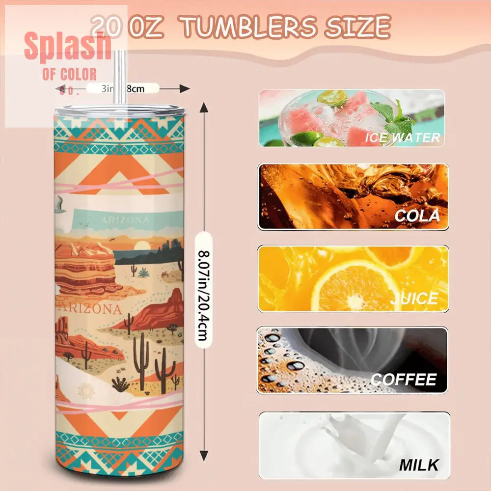 20oz Straight Stainless Steel Tumbler with Straw（Made in USA) - One Size - Drinkware